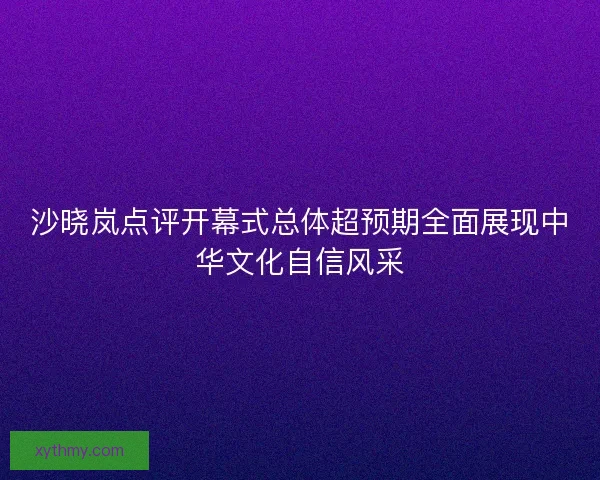 沙晓岚点评开幕式总体超预期全面展现中华文化自信风采 沙晓岚点评开幕式总体超预期全面展现中华文化自信风采